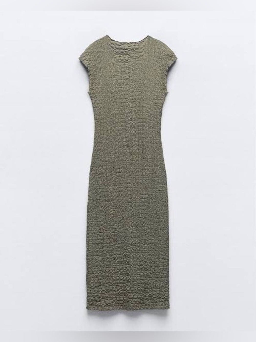 Zara Green Cap Sleeve Textured Midi Dress Size Large - Picture 9 of 13